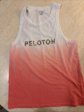 Peloton White to Coral Ombre Tank with Striped Logo